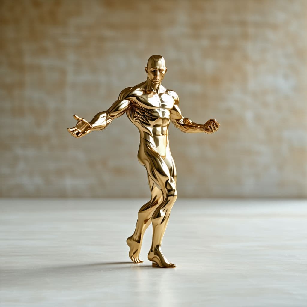 AI generated: A gold silver surfer inspired by the movie fantastic 4 and silver surfer however all features are ma...