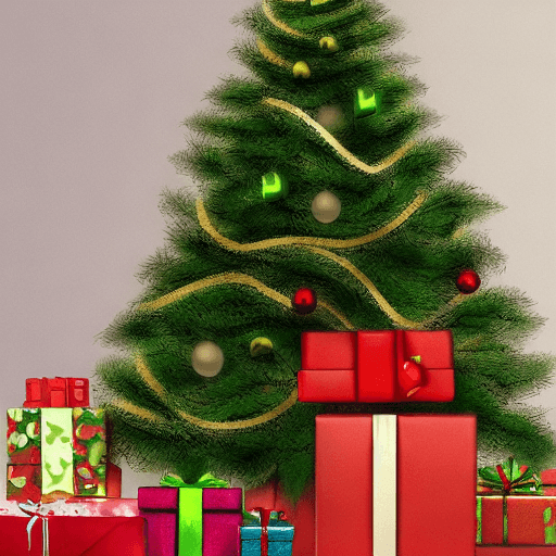 AI generated: Christmas tree with gifts,
 hyper realism, high detail,8k