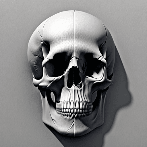 AI generated: greyscale 3d relief of skull, hyper realism, high detail, no boarder, 8k