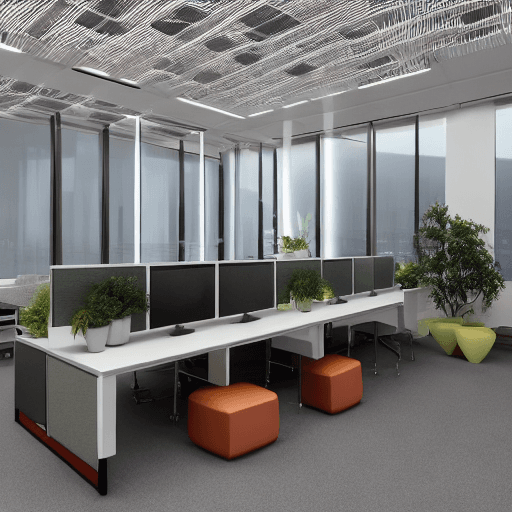 AI generated: High resolution photography interior design, Very modern office facilities, with plants, high tech, ...