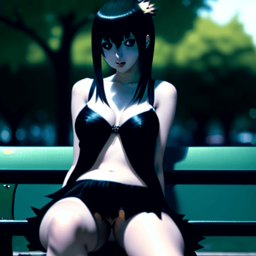 AI generated: Misa Amane (from death note)
dressed up in a sexy revealing outfit sitting on a park bench 
Realisti...