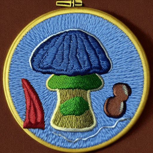 AI generated: Hyper realistic embroidered mushroom identification merit badge design for professional embroidery m...