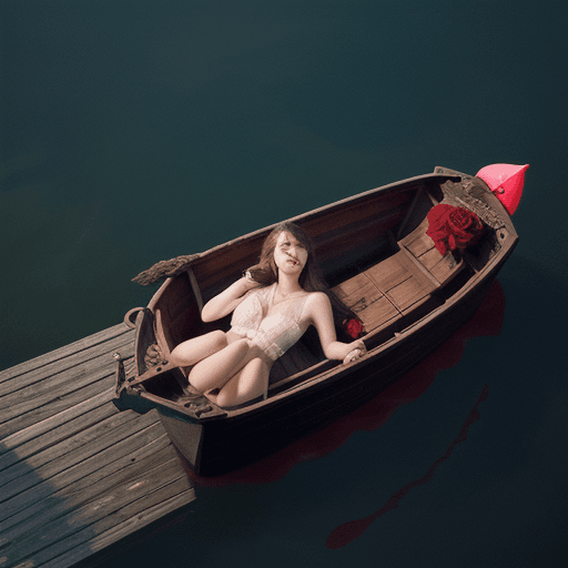 AI generated: a rose in a boat, floating in hell