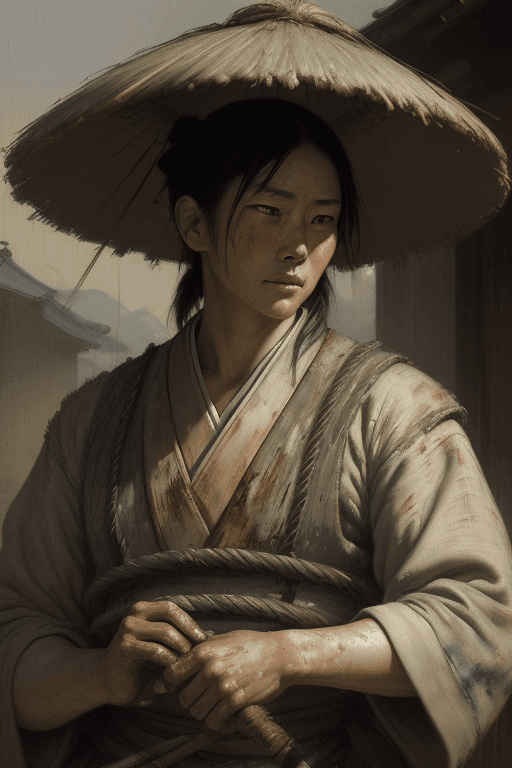 AI generated: professional portrait of japanese peasant, heavy brushstrokes, textured paint, impasto paint, intric...