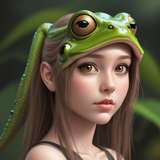 AI generated: photo fantasy girl frog head photorealistic high detail