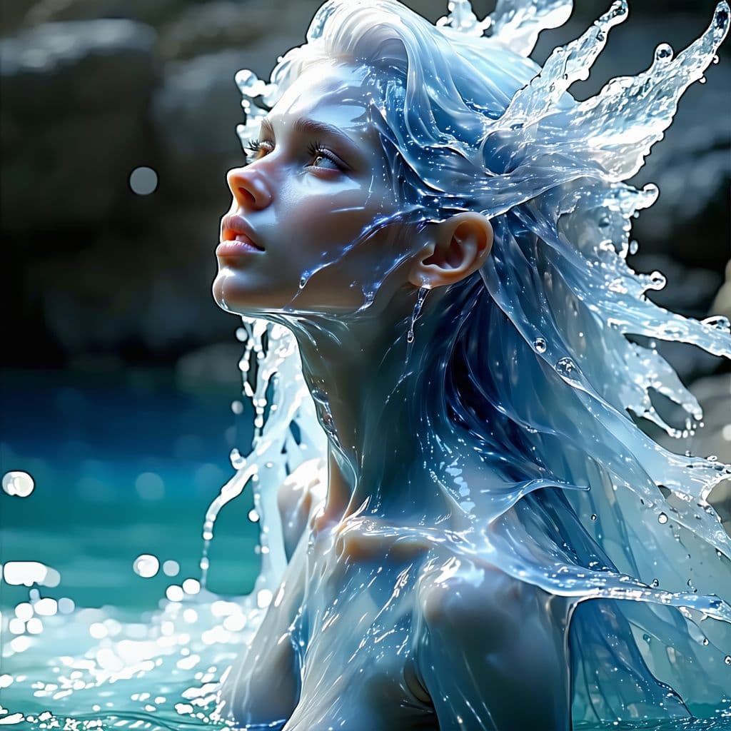 AI generated: Beautiful water Goddess (NSFW:1.2), realistic water hair, water skin, looking up, extremely detailed...
