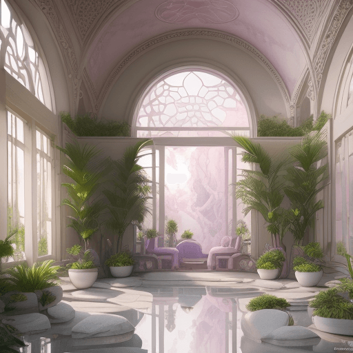 AI generated: High resolution photography interior design, dreamy wellness center, biophilia, arch windows, water,...