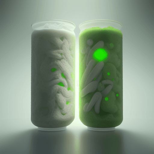 AI generated: 2 light green probiotics in the several probiotics, octane render, trending on artstation,t symmetri...