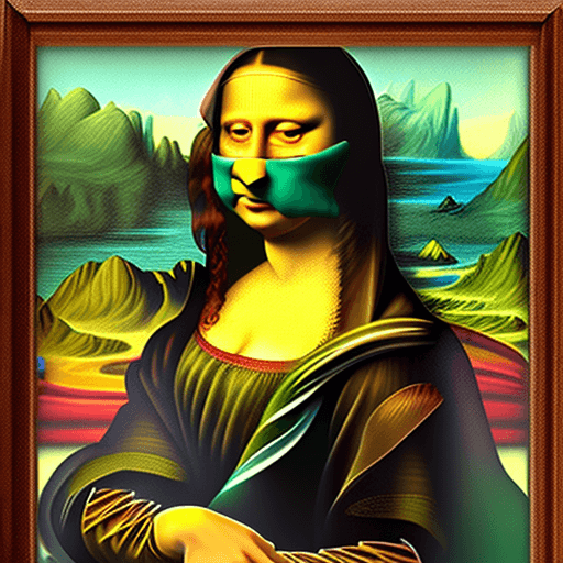 AI generated: The mona lisa in a dinosaur suit
