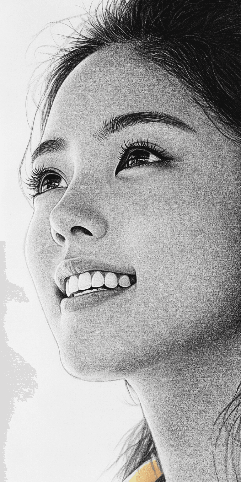 AI generated: charcoal drawing by Odilon Redon, sketch portrait, face only, gorgeous petite Japanese woman, hint o...