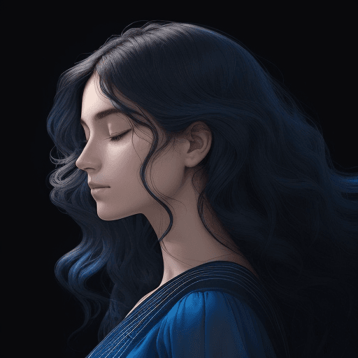 AI generated: A vertical image of a serene woman in profile. His features are soft and detailed against a dark bac...