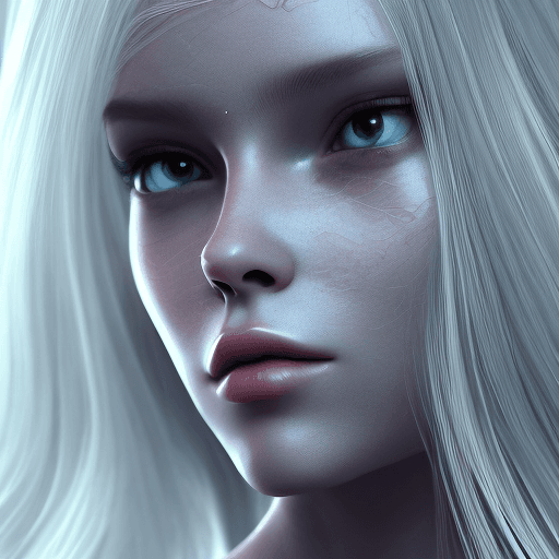 AI generated: Photo of a ultra realistic futuristic blonde girl. Her head is centered in the image, her face is in...