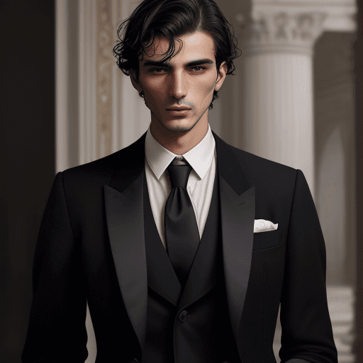AI generated: photo portrait of a  original male Italian model, dark hair , short masculin clothes inspired by Cy ...