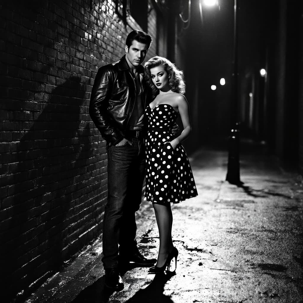 AI generated: Here's the revised prompt reflecting your adjustments:

"Depict a black-and-white 1950s action movie...