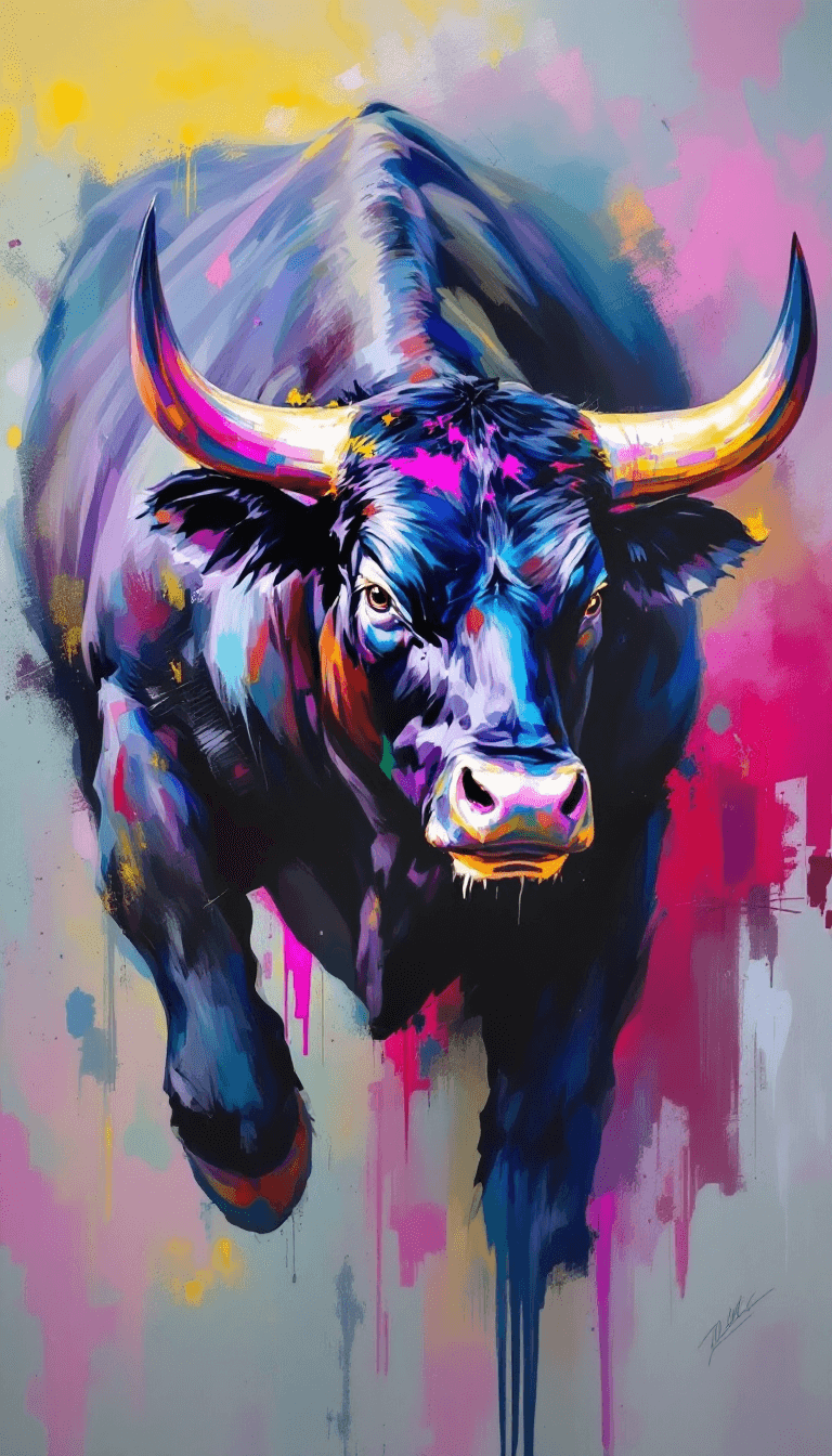 AI generated: a black fighting bull painting pastel colors, 16k, -ar 9:16 - - style 750 - -v 6.0 - Image