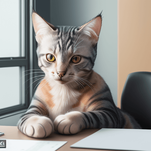 AI generated: cat is working at the office, acting like human, photorealistic, high details, masterpeace, 4k --v 5...