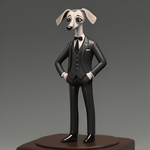 AI generated: (Man in black suit and tie) Cartoon Anthropomorphic Miniature Brazilian Whippet