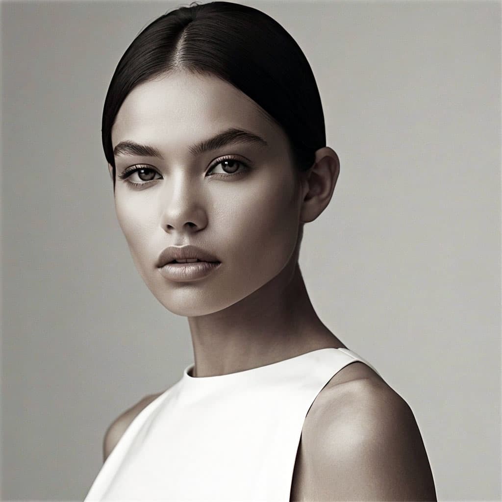 AI generated: model. gray, portrats, studio