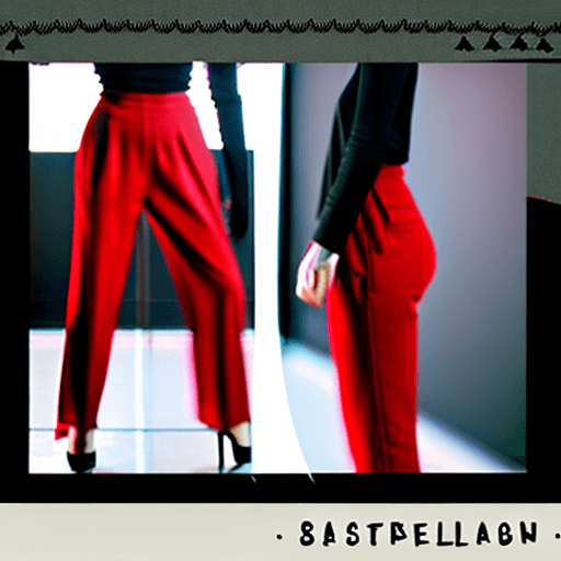 AI generated: The image depicts a stylishly dressed woman in a black shirt and red pants, standing in a room with ...