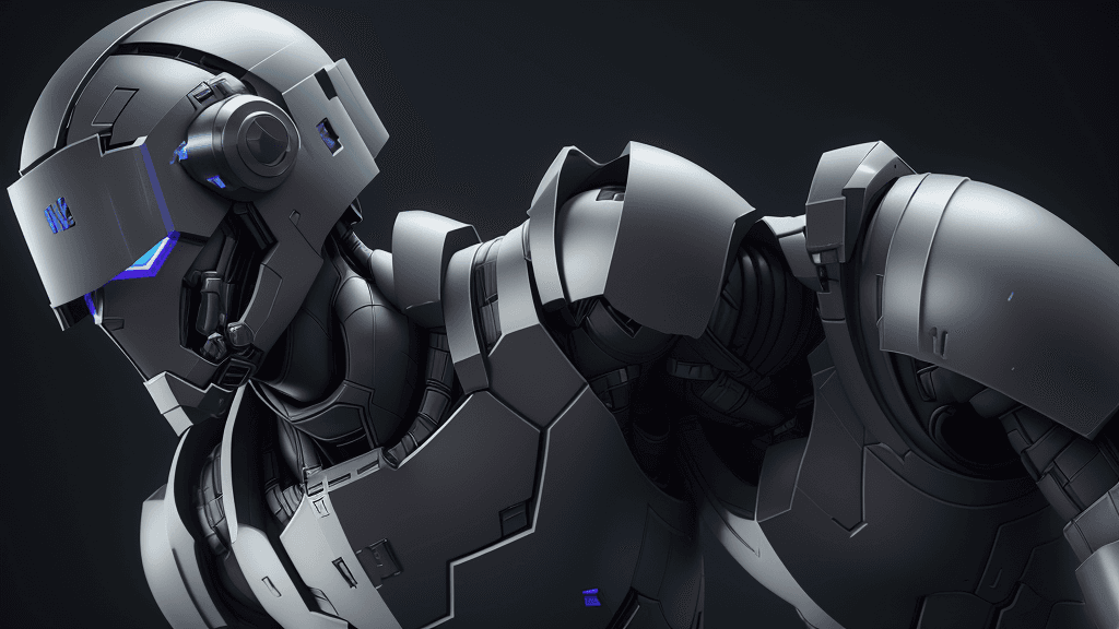 AI generated: 3D rendering of a close up of a robot wearing a helmet, matte painting unreal engine, as a fortnite ...
