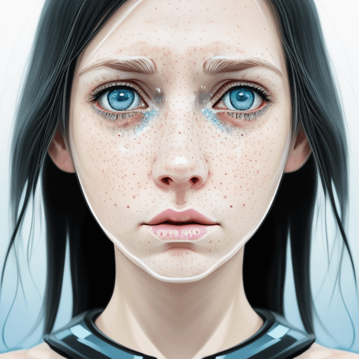 AI generated: full body illustration, Digital illustration, crying woman, tear in her eyes, shiny thick long hair,...