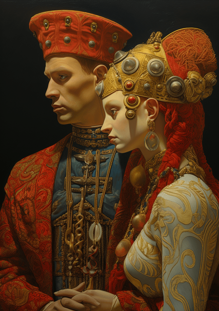 AI generated: an imaginary picture of a couple being confronted, realist detail, samson pollem, monumental ensembl...