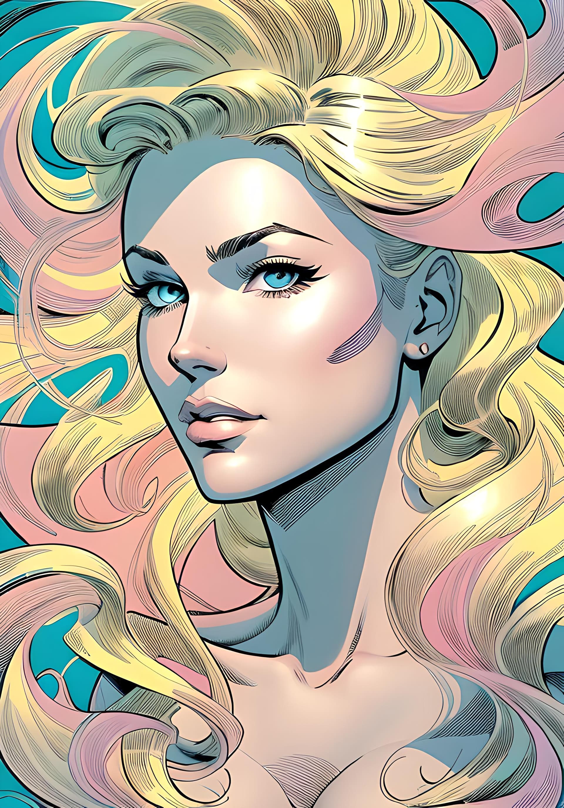 AI generated: a painting of a woman with colorful hair, an ultrafine detailed painting, inspired by James Jean, be...