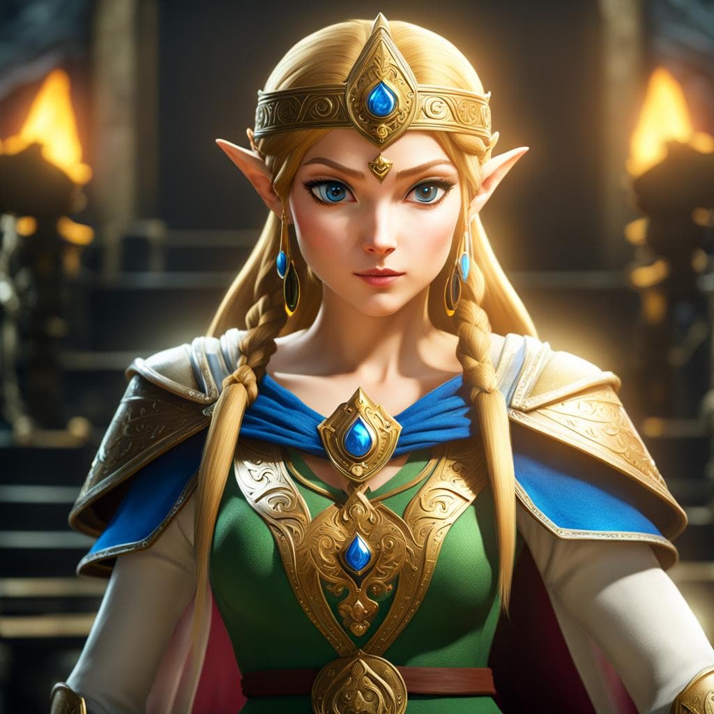 AI generated: Princess Zelda, action scene, 8k sharp focus quality, High detail RAW color photo, realistic, (photo...