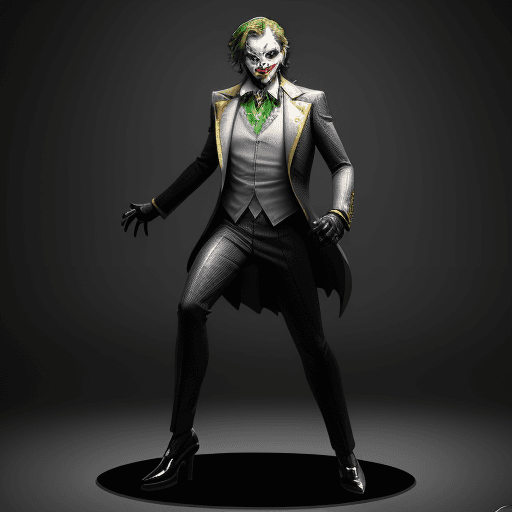 AI generated: A full body joker character, realistic, ultra detailing, nice dynamic pose, 8K sharp focus, highly d...