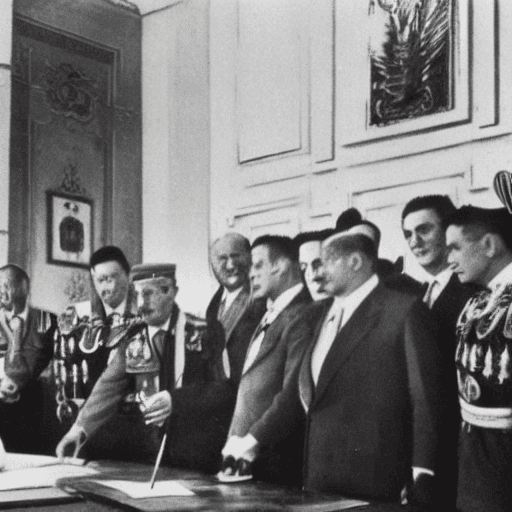 AI generated: Benito Mussolini signs  the peace contract

