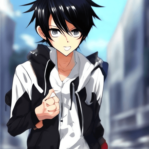 AI generated: Anime style, anime boy showing his feet, smug face, cute, black hair