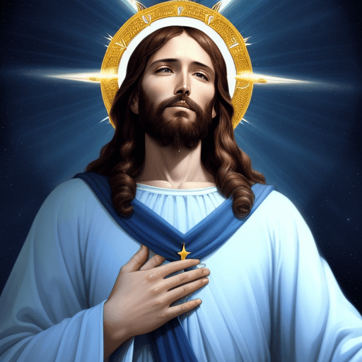 AI generated: king jesus in celestial aura blue in heaven 