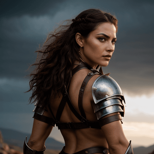 AI generated: cinematic film still (extremely detailed CG unity 8k wallpaper) full body portrait of a fierce, stun...