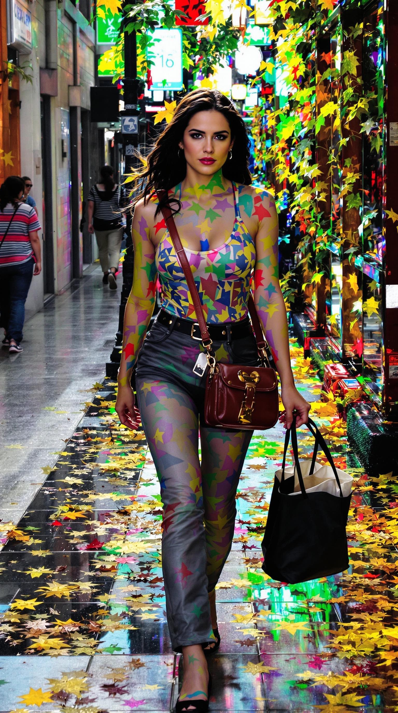 AI generated: polarized portrait of Jennifer Connelly walking, high quality