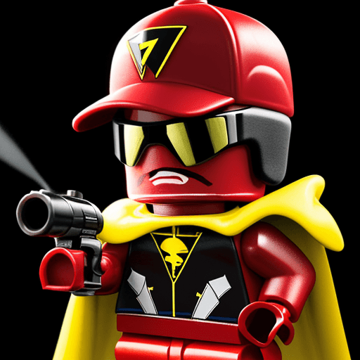 AI generated: A blackman, with a red baseball cap backwards, sunglasses, in a red metallic dark knight armour suit...