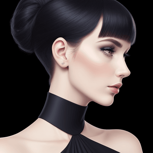 AI generated: Digital fashion color: portrait profile of fashion woman with modern hairstyle. Strapless neckline. ...