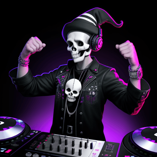 AI generated: Skull Dj make a Party in the new world universe