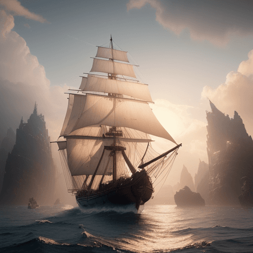 AI generated: Photo of a ultra realistic sailing ship, dramatic light, pale sunrise, cinematic lighting, battered,...