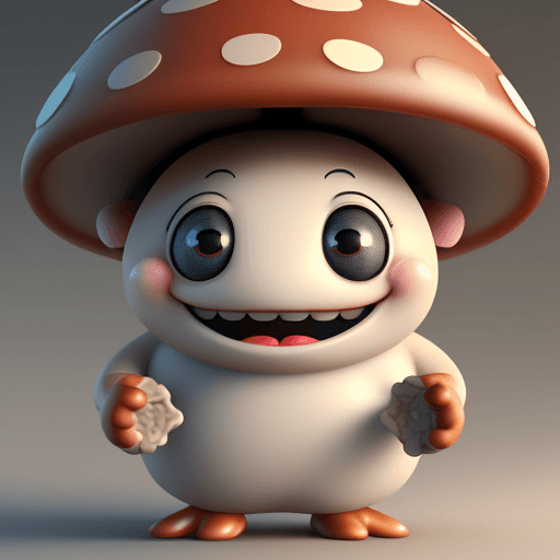AI generated: cute mushroom character, happy and smiling, big cute eyes , cinematic, product photography, 8k, octa...