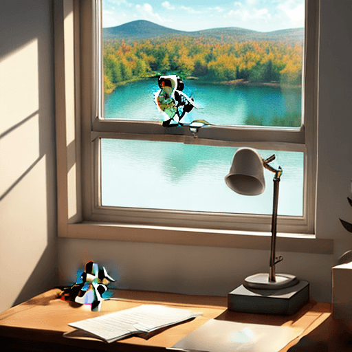 AI generated: 

realistic picture|beautiful heartwarming desk|window opening to a beautiful view by the desk|tiny ...