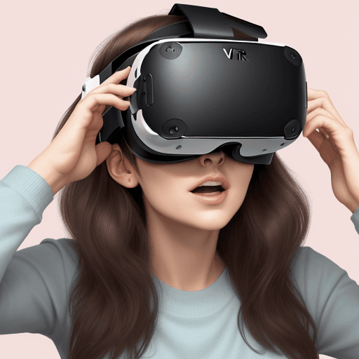 AI generated: 30 years old woman is about to put on VR glasses