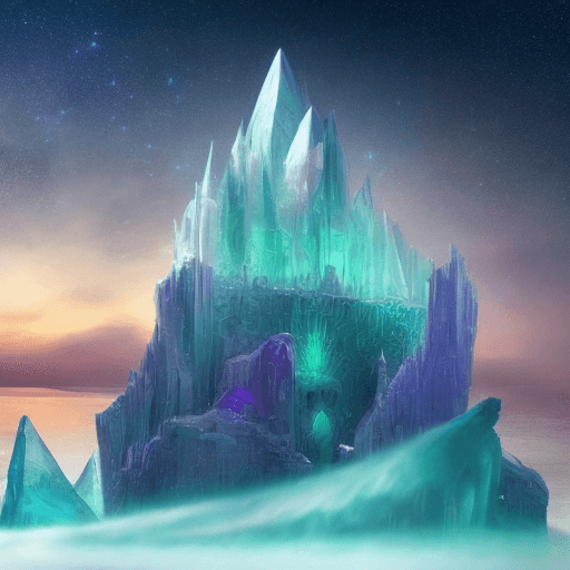 AI generated: A floating crystal castle in the sky, twilight, with a giant wave of stars and galacxies behind, a f...