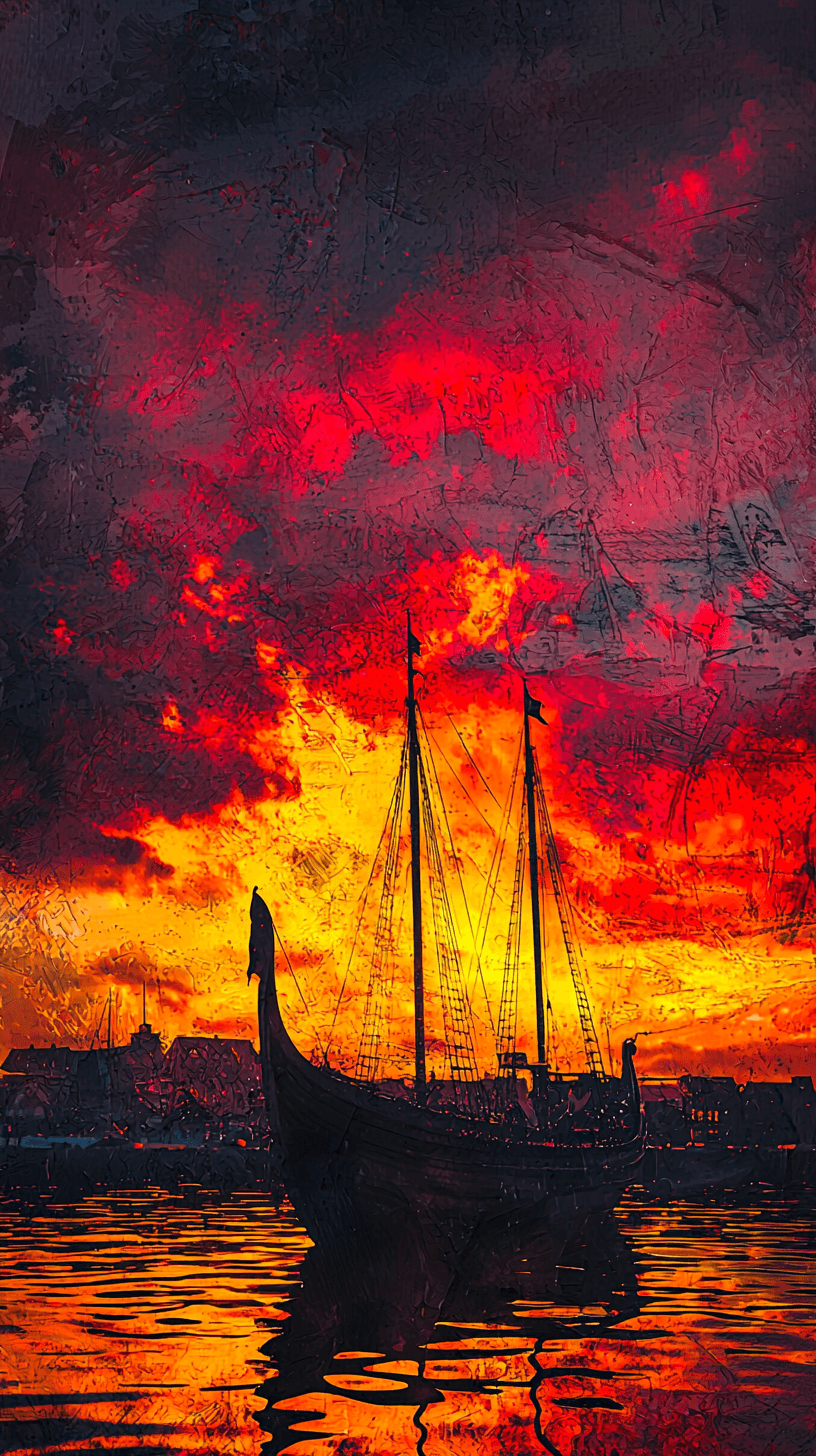 AI generated: A fiery red sunset, low angle shot, inspired by Maurice Prendergast, abstract art, passionately vibr...