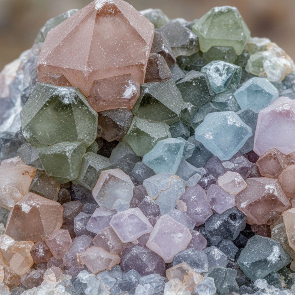 AI generated: Crystal made up of lots of different dull colors faded together  