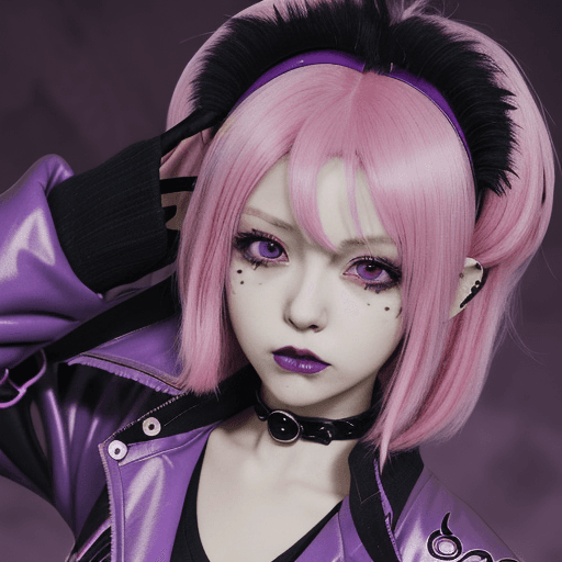 AI generated: a close up of a person with a pink hair and a purple jacket, demon anime girl, anime monster girl, d...