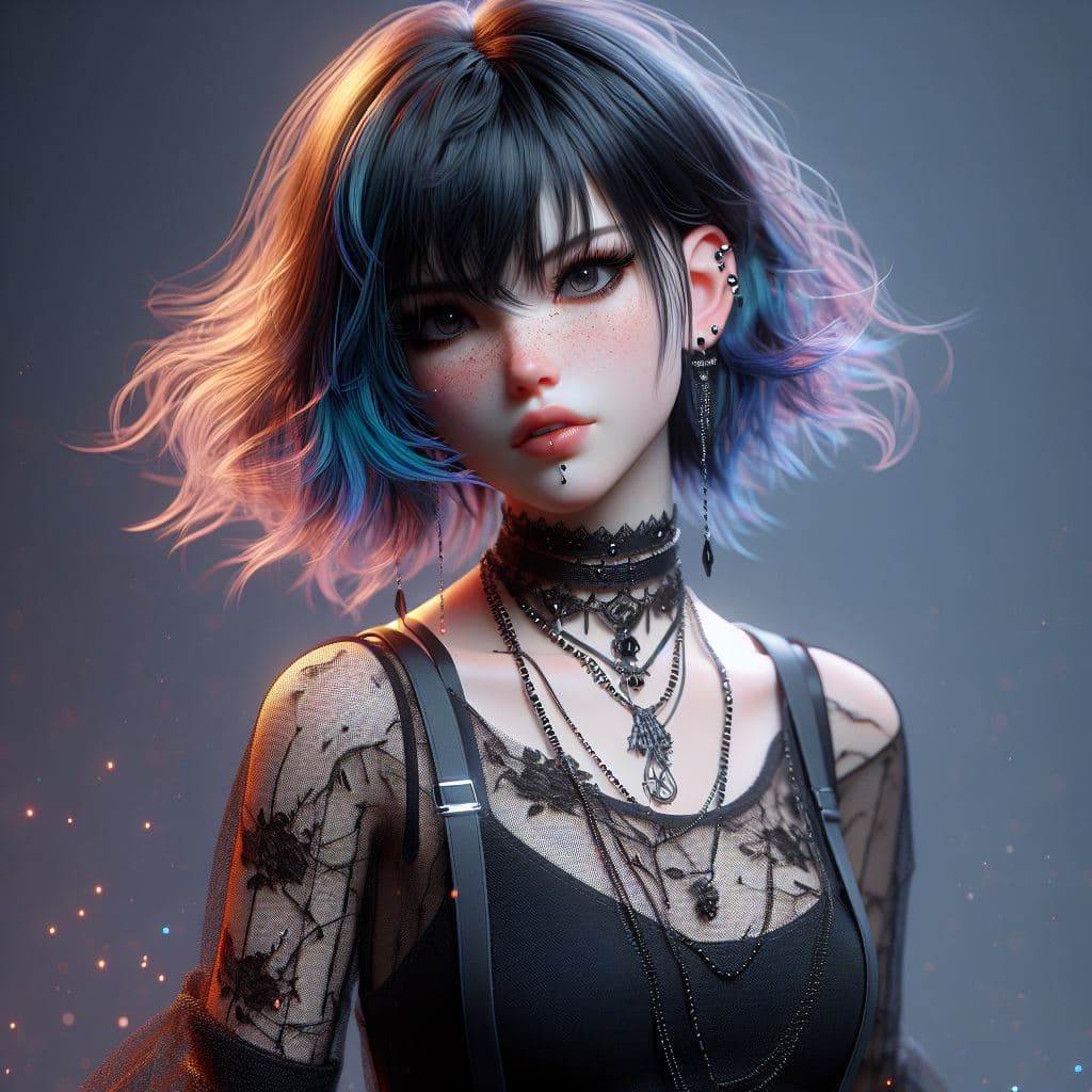 AI generated: masterpiece, best quality, 3d rending work , 3DMM style, 3D, 1girl, solo, multicolored hair, blue ha...