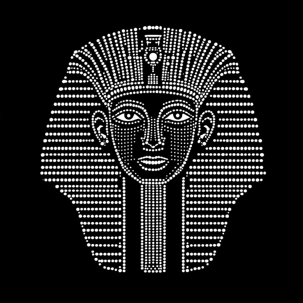 AI generated: "Simple white dots forming the shape of King Ramses' face, flat design, vector illustration, on blac...