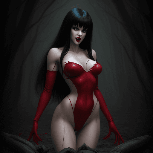 AI generated: Vampirella Ella Normandy from Warren Publishing, beautiful charismatic girl, athletic body, gorgeous...
