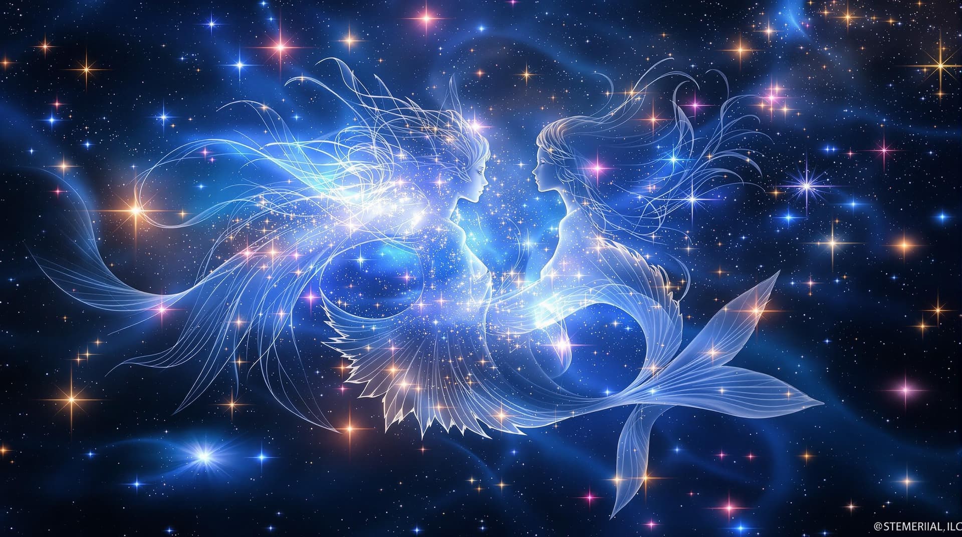 AI generated:  This digital is an image into an image duplicated  fractal artwork features a celestial zodiac them...