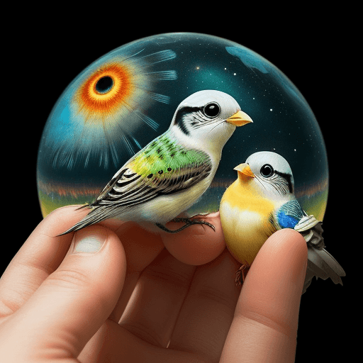 AI generated: a bird that is sitting on someone's finger, in the style of cute and colorful, mesmerizing optical i...
